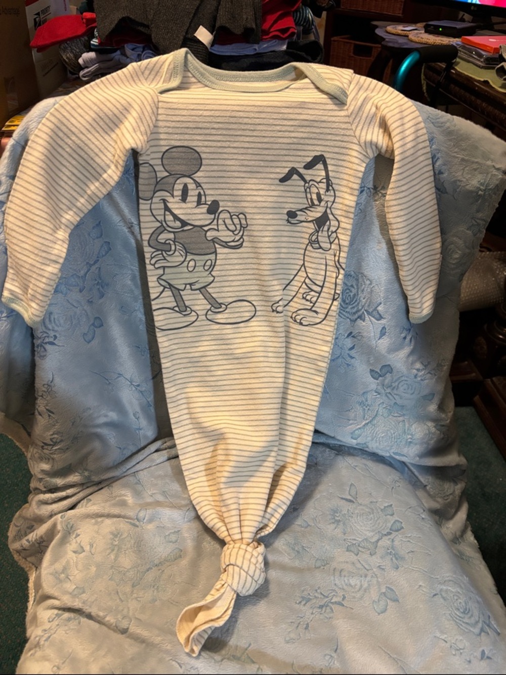 Disney Baby Soft Stripe Gown in Cream and Light Gray